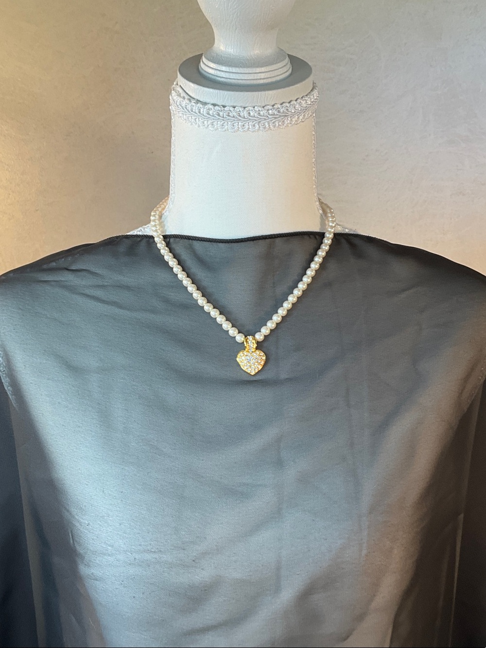 Napier White Pearl Necklace with Gold Heart Pendant